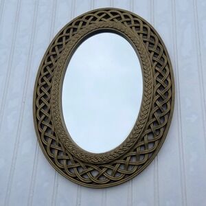 Vintage Style Antique Gold Oval Wall Mirror Ornate Lattice Braided Frame 16x13